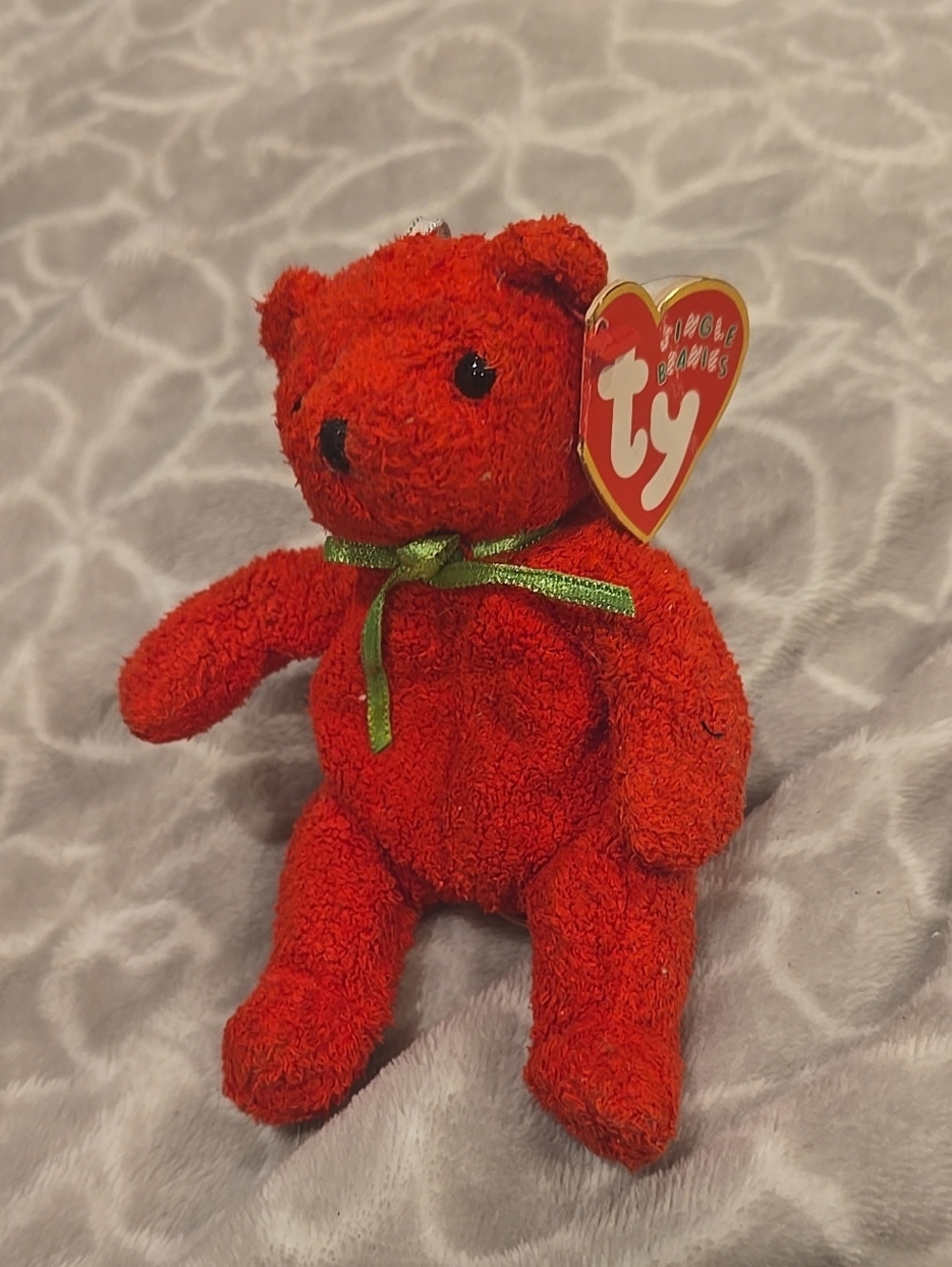 ❤️10/$40 TY Red Plush Bear with Green Ribbon - Kids Toy Ornament